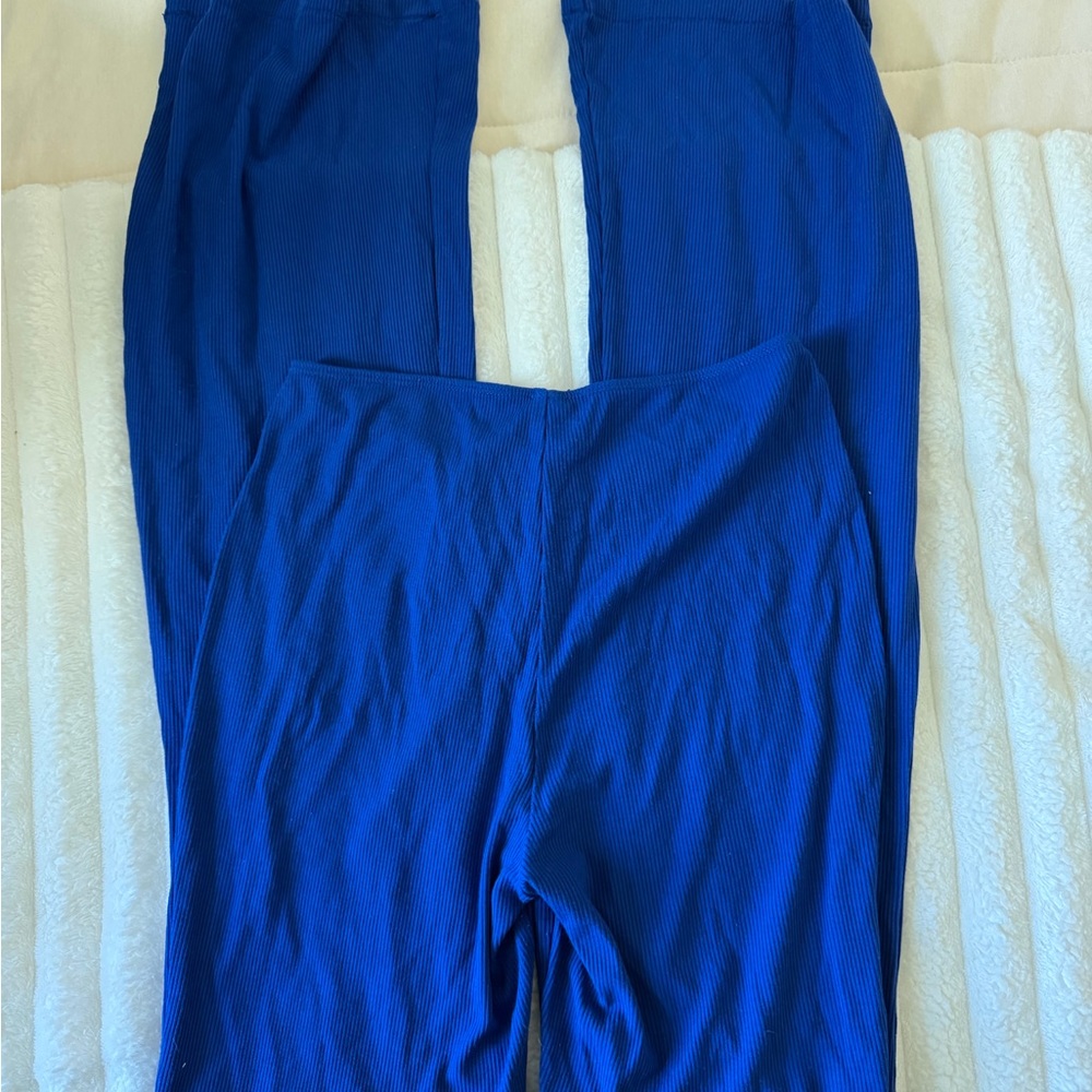 Skims Cobalt Blue Ribbed Flare Pants with Front Drawstring - Picture 5 of 5